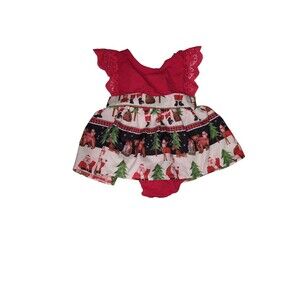 Boutique Baby Girl 9-12 Months Romper Pleated Dress One Piece Christmas Santa